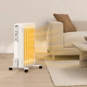 HOMCOM 1500W 7 Fin Oil Filled Heater Radiator for Home, White