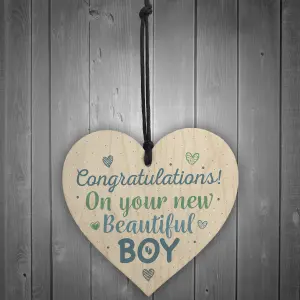 Red Ocean Newborn Baby Boy Gift Present Christening Shower Pregnancy Congratulations Keepsake Wood Heart Plaque