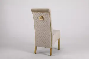 A Pair of Velvet Dining Chairs with Golden Legs in Cream