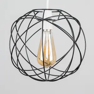 ValueLights Rutherford Retro Style Matt Black Metal Basket Cage Ceiling Pendant Light Shade