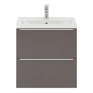 GoodHome Imandra Slimline Gloss Warm Grey Wall-mounted Bathroom Cabinet (H) 600mm (W) 600mm