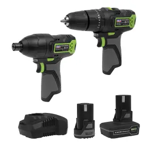 Sealey SV10.8 Series 2x 10.8V Combi Drill & Impact Driver Kit With 2 Batteries