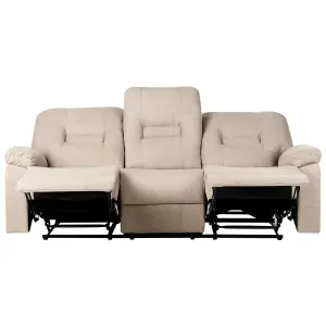 3 Seater Fabric Manual Recliner Sofa Beige BERGEN