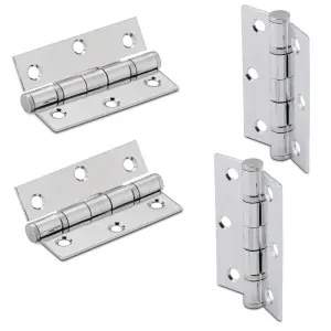 XFORT 3 inch (75mm) Polished Chrome Ball Bearing Hinges, Steel Door Hinge for Wooden Doors (2 Pairs)