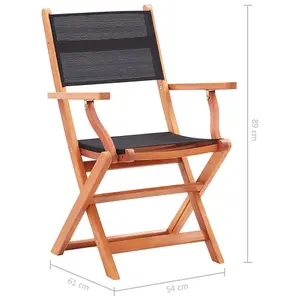 Berkfield Folding Garden Chairs 2 pcs Black Solid Eucalyptus Wood and Textilene