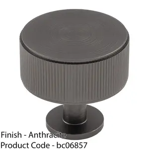 Lined Reeded Radio Door Knob - 35mm - Anthracite Grey Round Cabinet Pull Handle