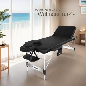 Massage Table Phuket - 3 zones, 70 cm wide, aluminium frame, carry bag & masks - black