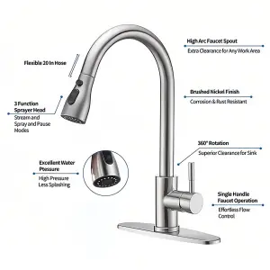 Stainless Steel Kitchen Sink Faucet with Extender and Sprayer black