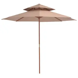 Berkfield Double Decker Parasol with Wooden Pole 270 cm Taupe