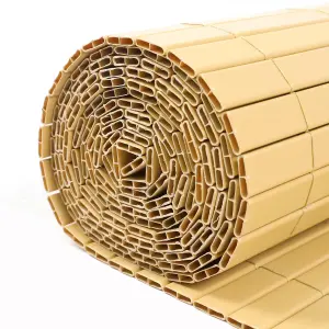 True Products Artificial Bamboo 20mm PVC Slat Screening Fencing Roll - Double Sided - 1.5m x 4m - Natural