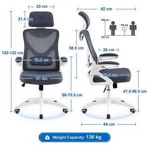 Yaheetech High Back Mesh Office Chair with Headrest and Armrest - White/Grey