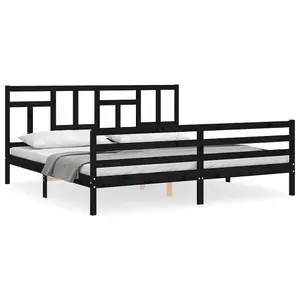 Berkfield Bed Frame with Headboard Black 200x200 cm Solid Wood