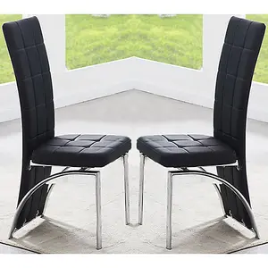 Ravenna Black Faux Leather Dining Chairs In Pair