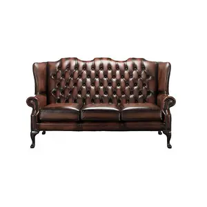 Chesterfield 3 Seater High Back Antique Rust Leather Sofa In Mallory Style