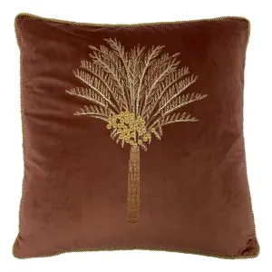 furn. Desert Palm Embroidered Velvet Feather Filled Cushion