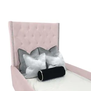 Sandy Kids Bed Plush Velvet with Safety Siderails- Pink