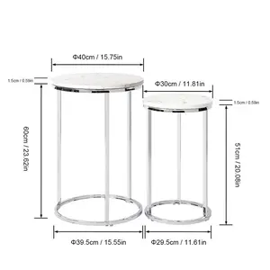 Nesting Table, Set 2 Round Side Table Chrome Glossy End Table For Living Room