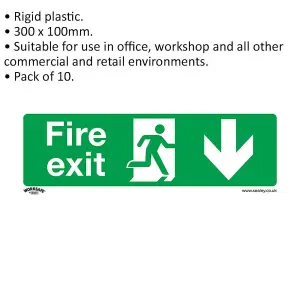 Pack of 10 Durable Fire Exit Down Health & Safety Signs - 300 x 100mm Rigid Plastic