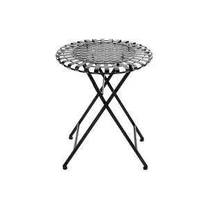 60cm Dia Round Folding Iron Table with Faux Rattan Tabletop, Black