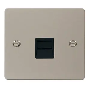 Flat Plate Pearl Nickel Secondary Telephone Single Socket - Black Trim - SE Home