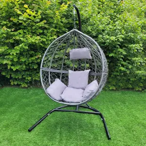 Garden Hanging Rattan Egg Chair - Grey