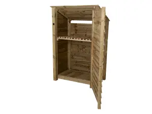 Wooden tool store (roof sloping back), garden storage with shelf W-119cm, H-180cm, D-88cm - natural (light green) finish