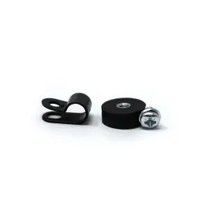 18mm dia x 6mm high Rubber Coated Cable Holding Magnet With 6.4mm Cable Clip (Black) - 1.6kg Pull (Pack of 2)