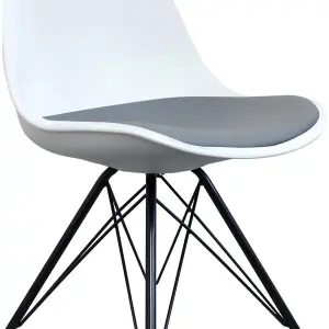 Soho White and Dark Grey Plastic Dining Chair with Black Metal Legs