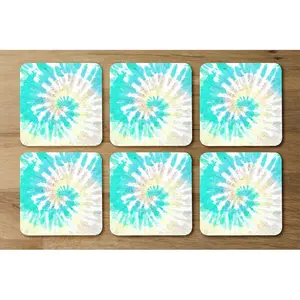 Square 6 Piece Coaster Set (Set of 6) Green/Blue