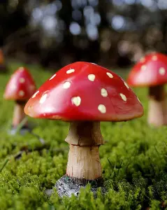 4pc Red Toadstool Mushroom Garden Ornaments