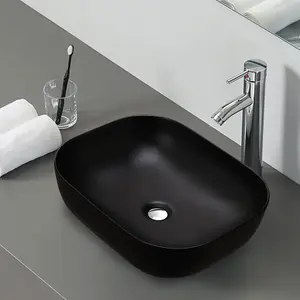 Bathroom Countertop Basin Oval Sit On Sink 455mm 45.5cm Black Ceramic Hapi