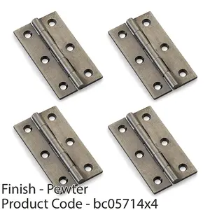 4 PACK - PAIR Solid Brass Cabinet Butt Hinge - 64mm - Pewter Premium Cupboard Fixings