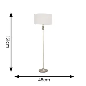 ValueLights Maggie Brushed Chrome Candlestick Floor Lamp with White Shade with LED Bulb