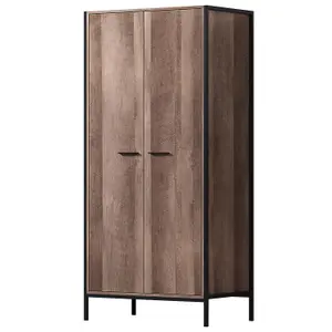 FWStyle 2 Door Double Wardrobe Cracked Oak Industrial Inspired Design