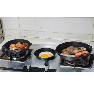 Cast Iron 3 Pcs Skillet Pan Set Non Stick Round Frying Grill Kitchen Fry Cooking