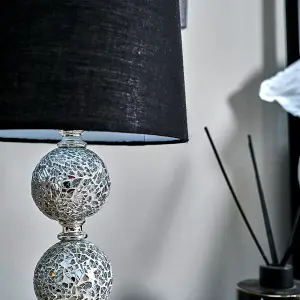 ValueLights Harmony Pair of Modern Decorative Chrome and Mosaic Crackle Glass Table Lamps with Black Shade