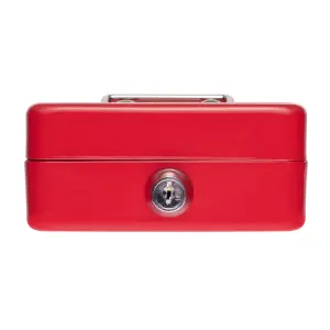 Hardys Metal Cash Box Money Bank Deposit Steel Tin Security Safe Petty Key Lockable - 4" Red