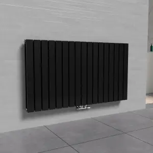 Nes Home 1158 X 600 mm Side Connection Horizontal Flat Panel Side Connection Black Designer Radiator