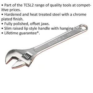 450mm Adjustable Wrench - Chrome Plated Steel - 52mm Offset Jaws - Spanner