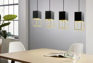 Pendant Ceiling Light Colour Black Gold Square Shades Bulb GU10 4x5W Included