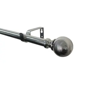 GoodHome Olympe Grey Chrome effect Extendable Ball Single curtain pole set Set, (L)1200mm-2100mm (Dia)28mm