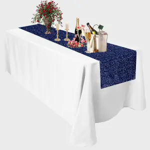 Neel Blue 11x108 Inch Shimmer Sequin Table Runner Glitter Fabric, Navy