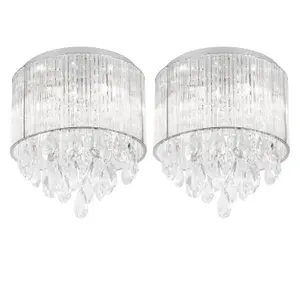 First Choice Lighting Set of 2 Harbour Crystal Flush Ceiling Lights