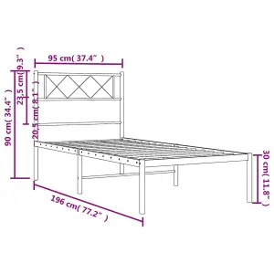 Berkfield Metal Bed Frame with Headboard White 90x190 cm 3FT Single