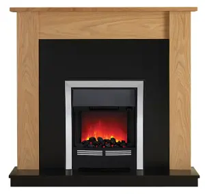 Penshaw Natural Oak/Black Fireplace with Inset Chrome Electric Fire