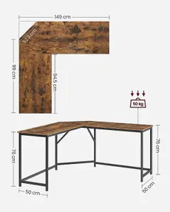 VASAGLE L-Shaped Computer Desk, Corner Desk for Study, Home Office, Gaming, Space-Saving, Easy Assembly, Industrial Design