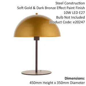 Dark Bronze Table Lamp - Gold Painted Metal Dome Shade - Side Table Light