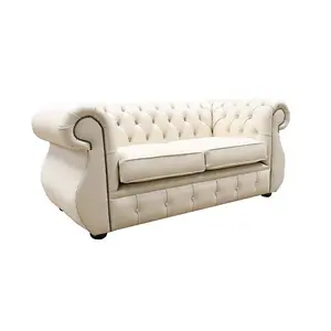 Chesterfield Original 2 Seater Sofa Shelly Almond Real Leather In Kimberley Style