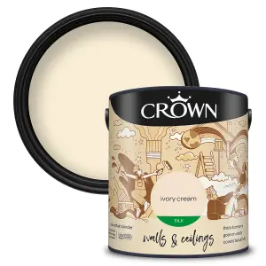 Crown Walls & Ceilings Silk Emulsion Paint Ivory Cream - 2.5L