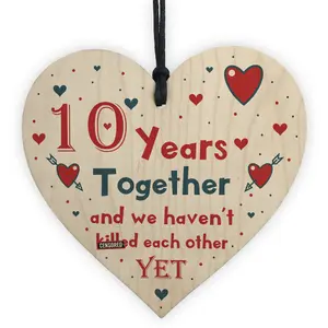 Funny Rude 10th Anniversary Gift For Husband Wife Gift For Him Her Wooden Heart